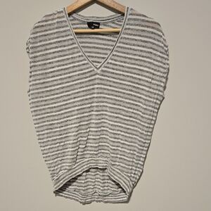 Wilfred Gray and White Striped V-Neck Tee
